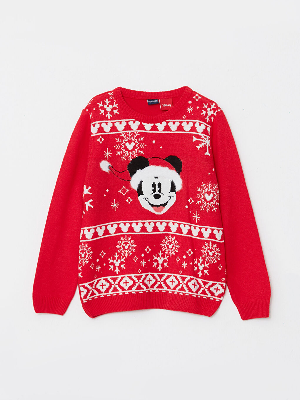 LCW Kids Crew Neck Christmas Themed Mickey Mouse Patterned Long Sleeve Boy Knitwear Sweater -W2AN06Z4-HC3