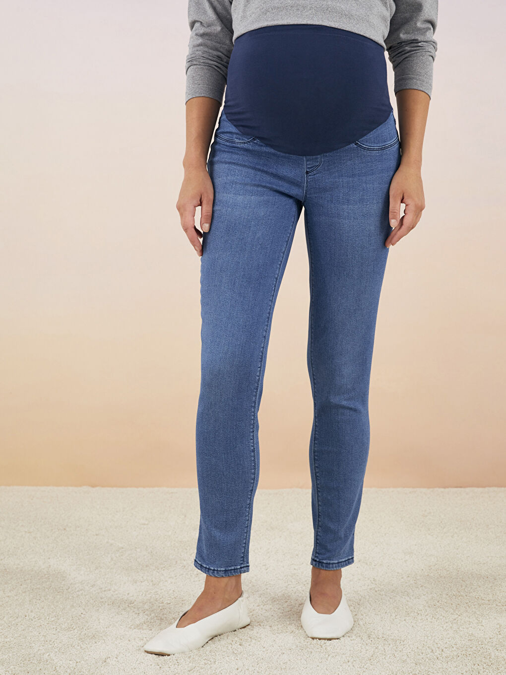 LCWAIKIKI Maternity İndigo Karın Panelli Mom Fit Düz Hamile Rodeo Jean Pantolon - 4