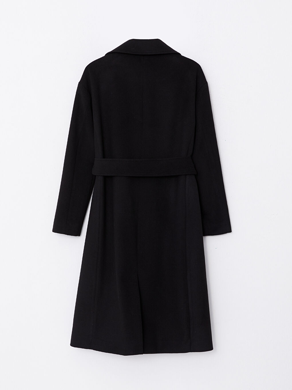 Siyah Ceket Yaka Düz Uzun Kollu Kadın Kaban-6