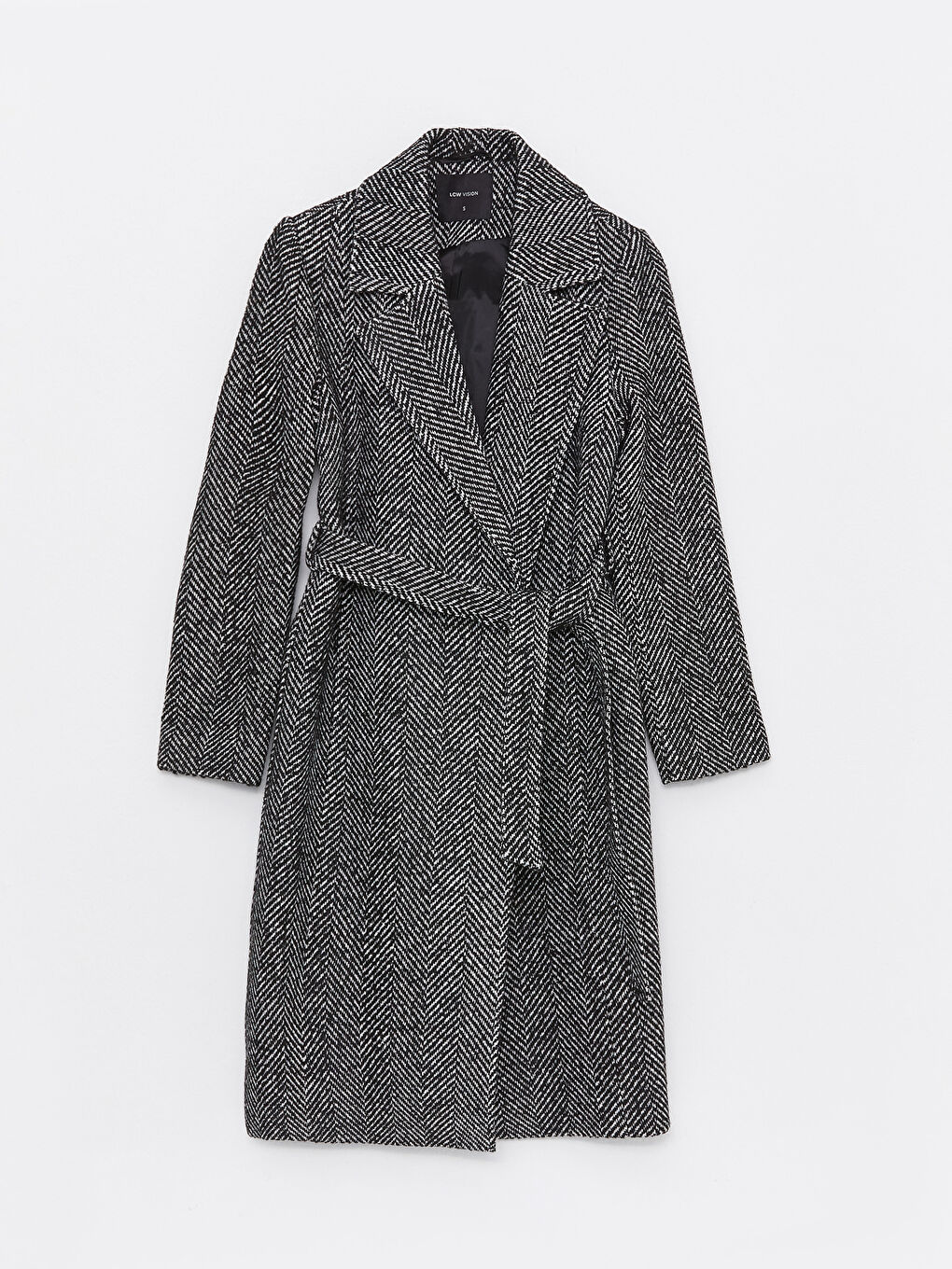 Siyah Ceket Yaka Desenli Kadın Kaşe Kaban-6