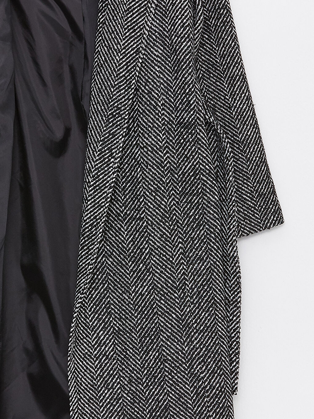 Siyah Ceket Yaka Desenli Kadın Kaşe Kaban-8