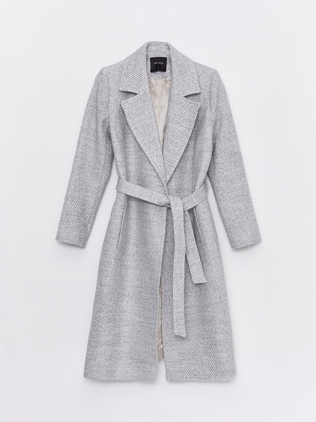 Gri Ceket Yaka Desenli Kadın Kaşe Kaban-6