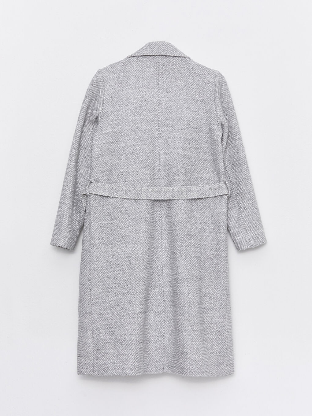 Gri Ceket Yaka Desenli Kadın Kaşe Kaban-7