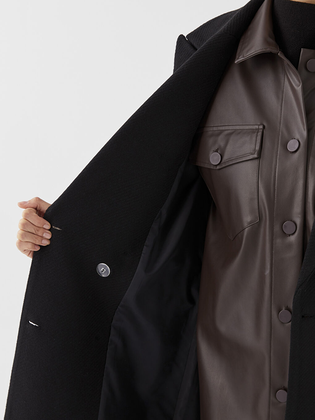 Siyah Ceket Yaka Kadın Kaşe Kaban-4