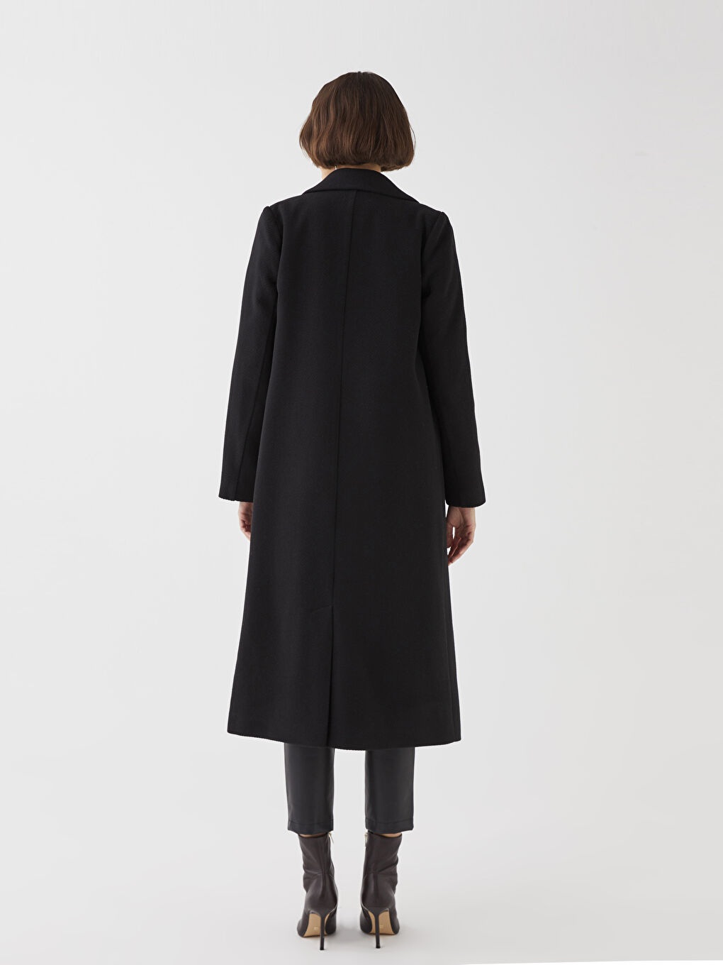 Siyah Ceket Yaka Kadın Kaşe Kaban-5