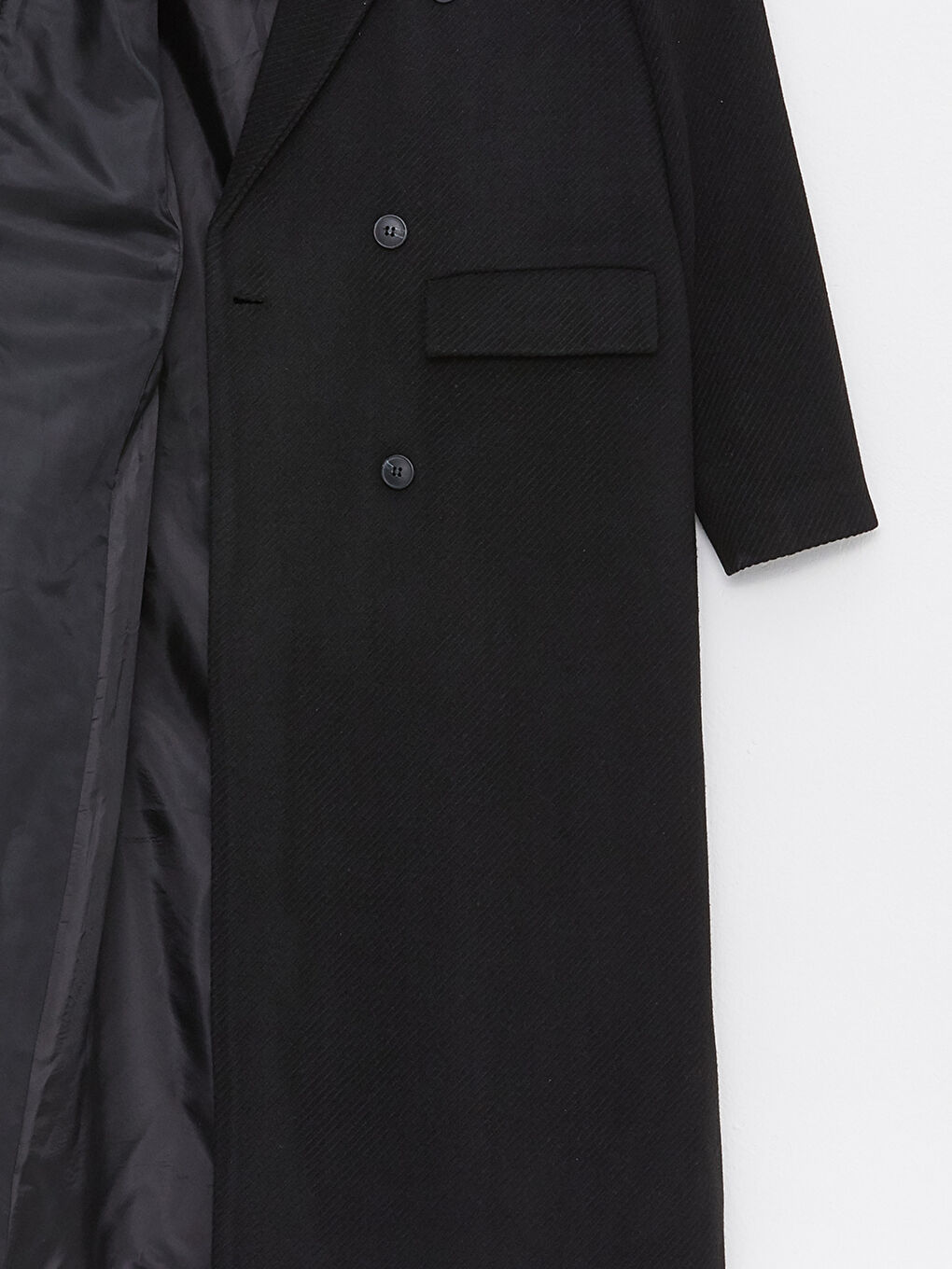 Siyah Ceket Yaka Kadın Kaşe Kaban-8