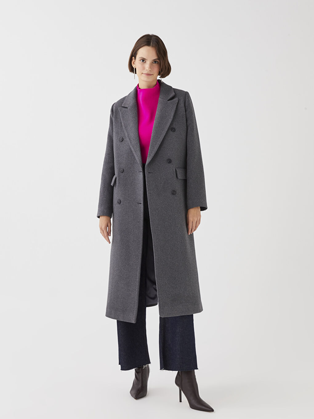 Antrasit Ceket Yaka Kadın Kaşe Kaban