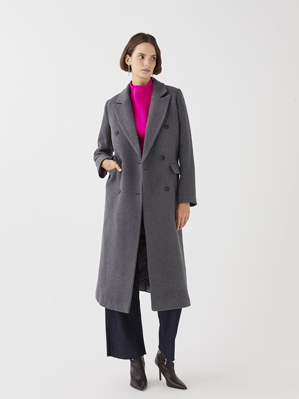 Antrasit Ceket Yaka Kadın Kaşe Kaban-1