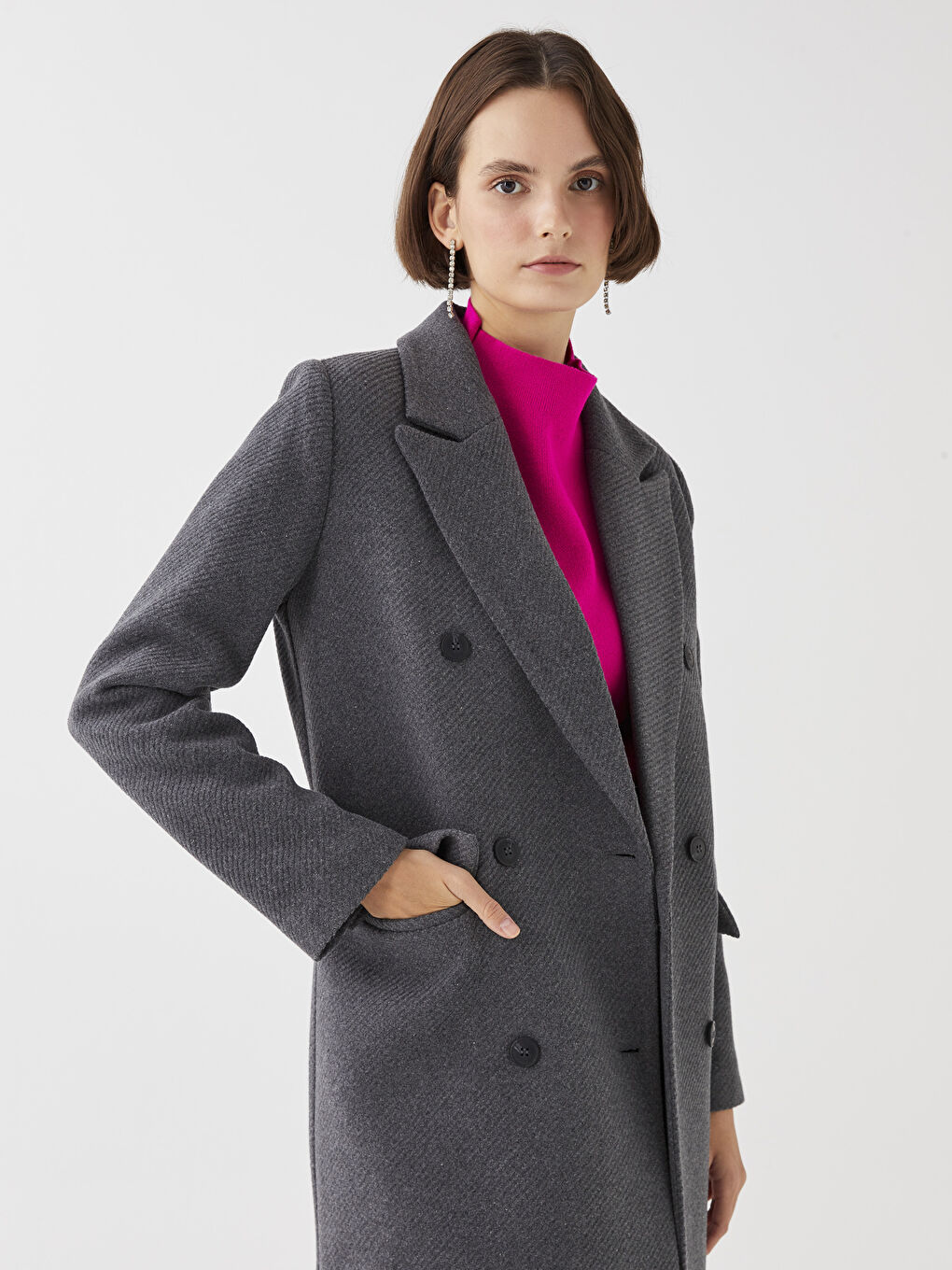 Antrasit Ceket Yaka Kadın Kaşe Kaban-2