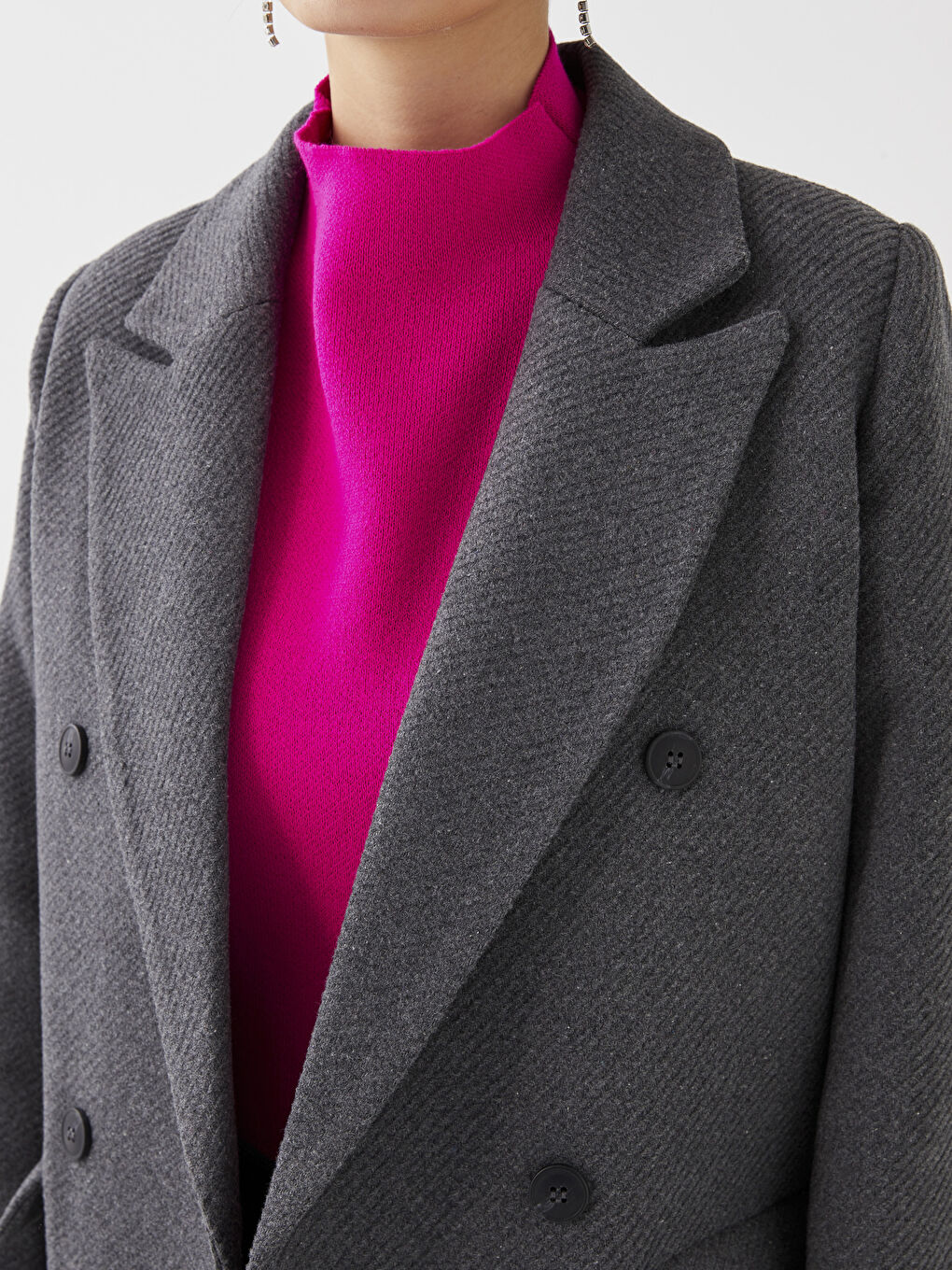 Antrasit Ceket Yaka Kadın Kaşe Kaban-3