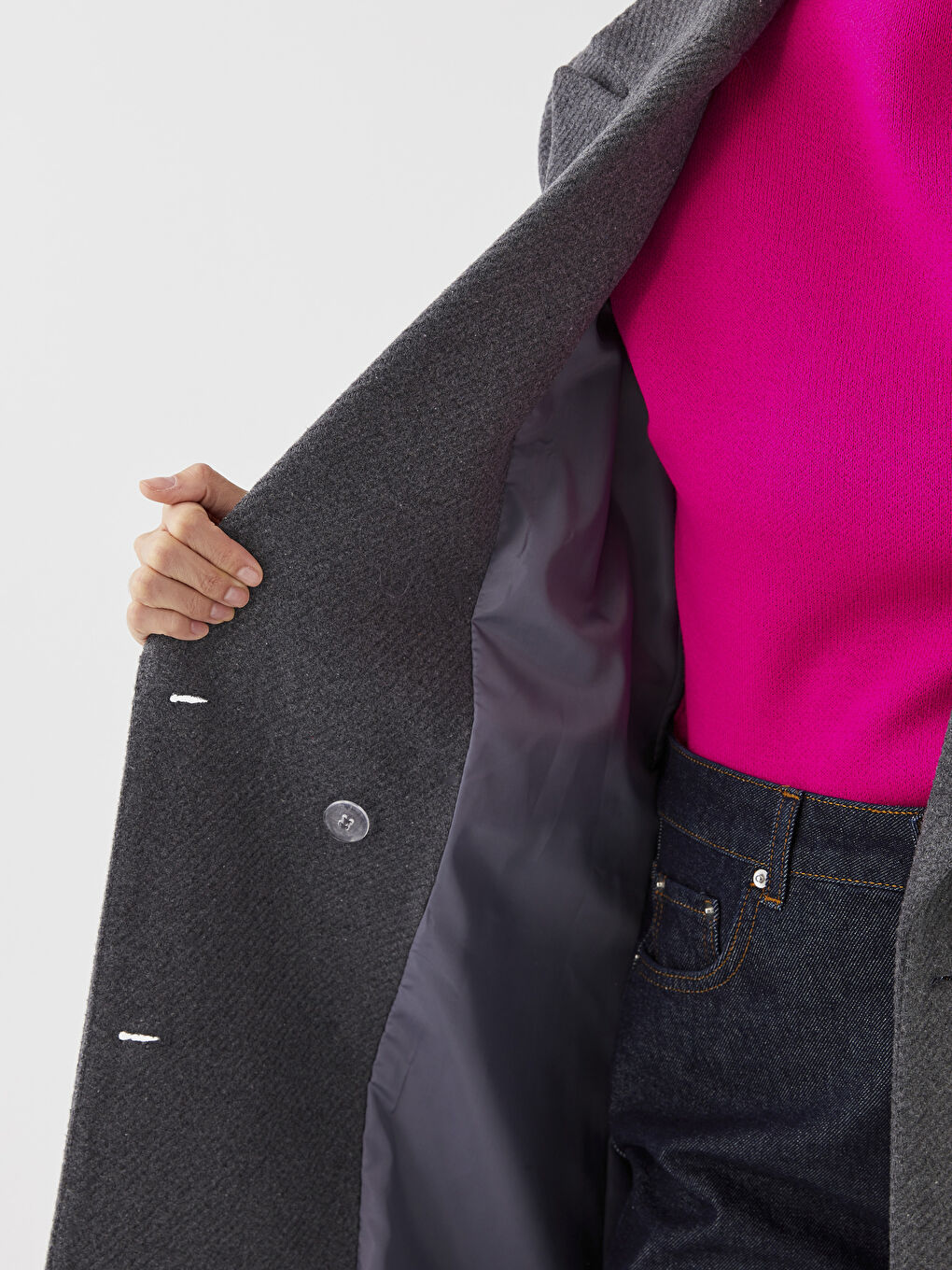 Antrasit Ceket Yaka Kadın Kaşe Kaban-4