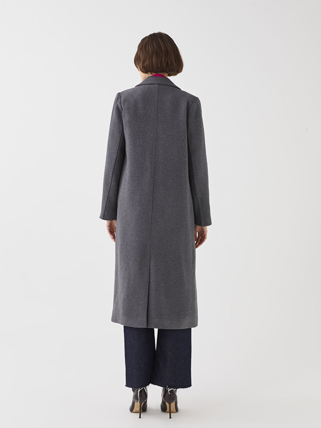 Antrasit Ceket Yaka Kadın Kaşe Kaban-5