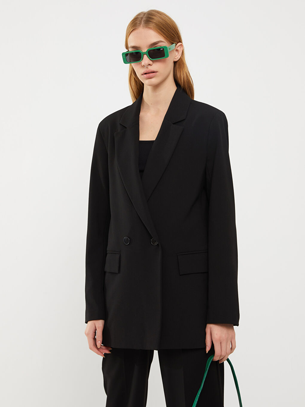 Siyah Düz Uzun Kollu Kadın Blazer Ceket