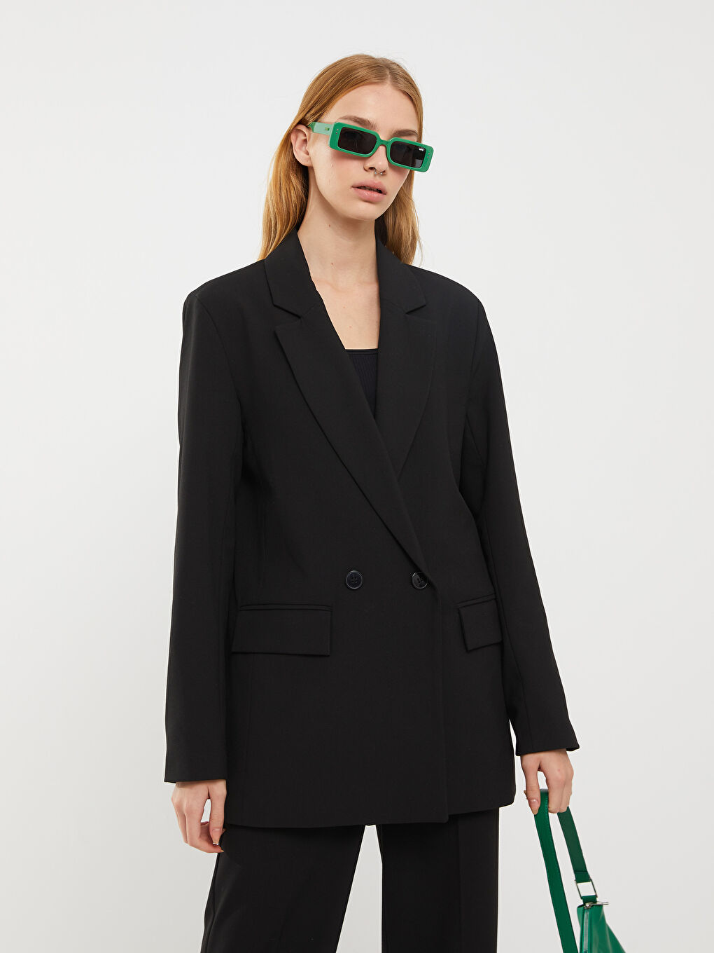 Siyah Düz Uzun Kollu Kadın Blazer Ceket-1