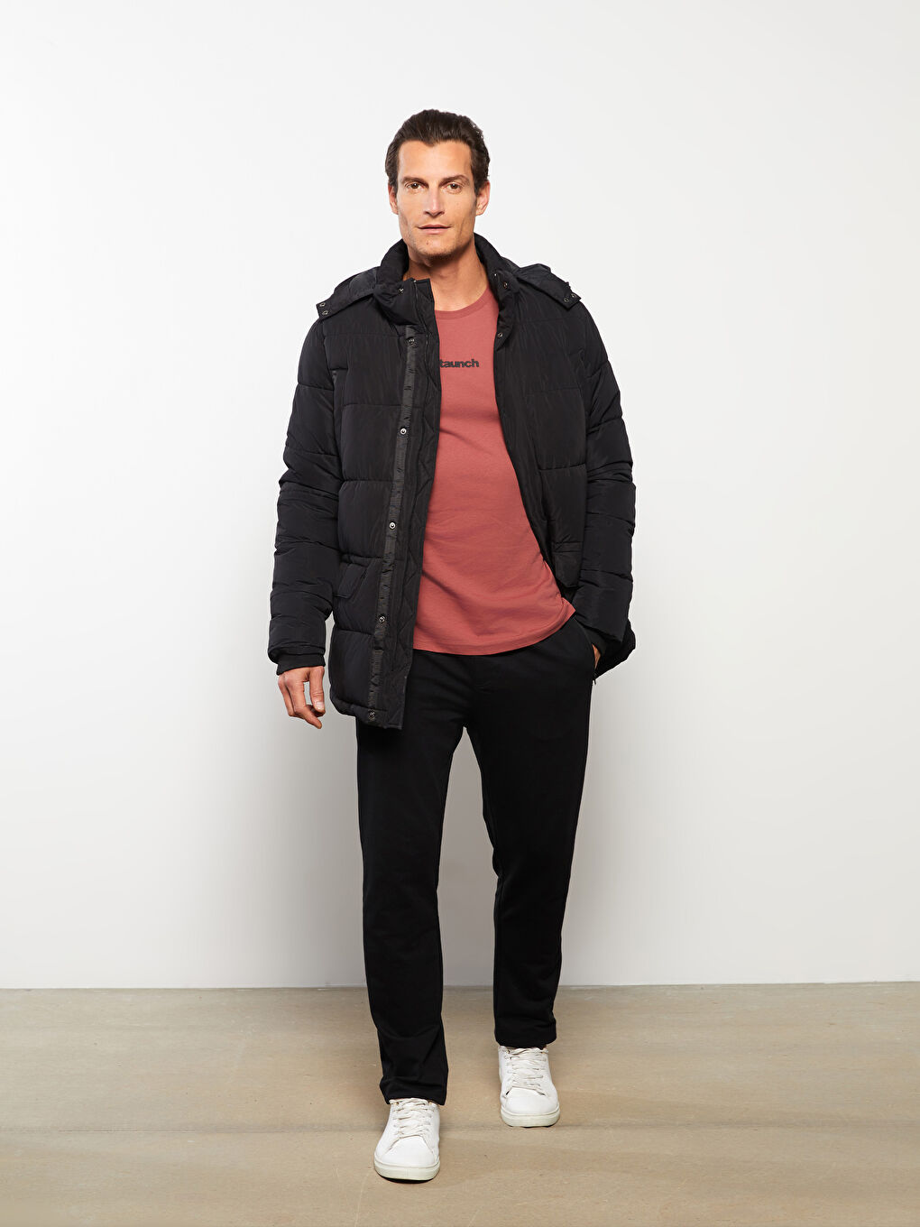Standard Fit Funnel Neck Men's Puffer Coat-1
