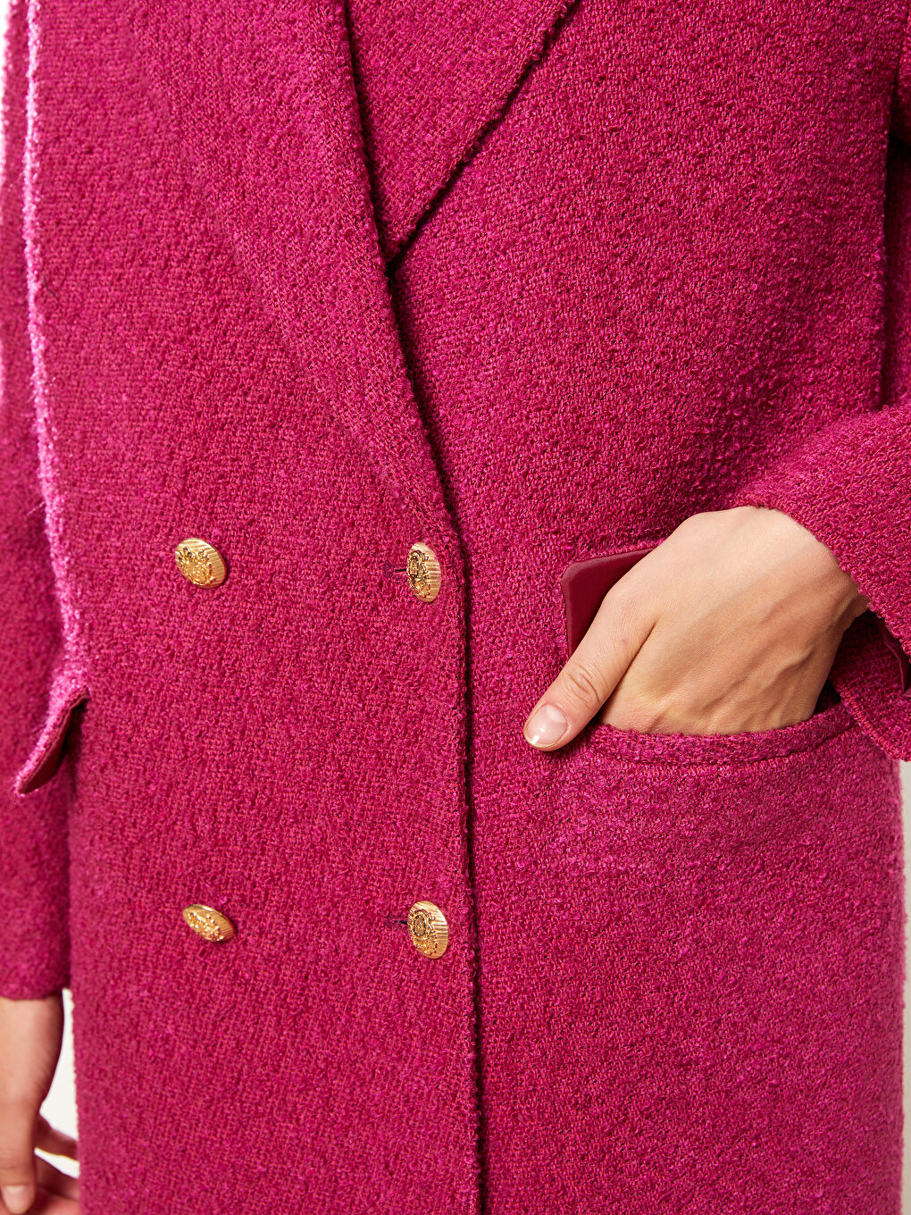 Fuşya Ceket Yaka Kadın Kaşe Kaban-3