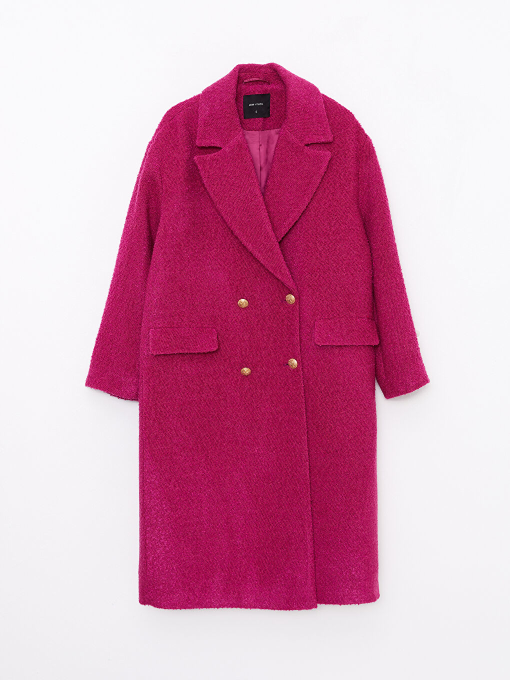 Fuşya Ceket Yaka Kadın Kaşe Kaban-5