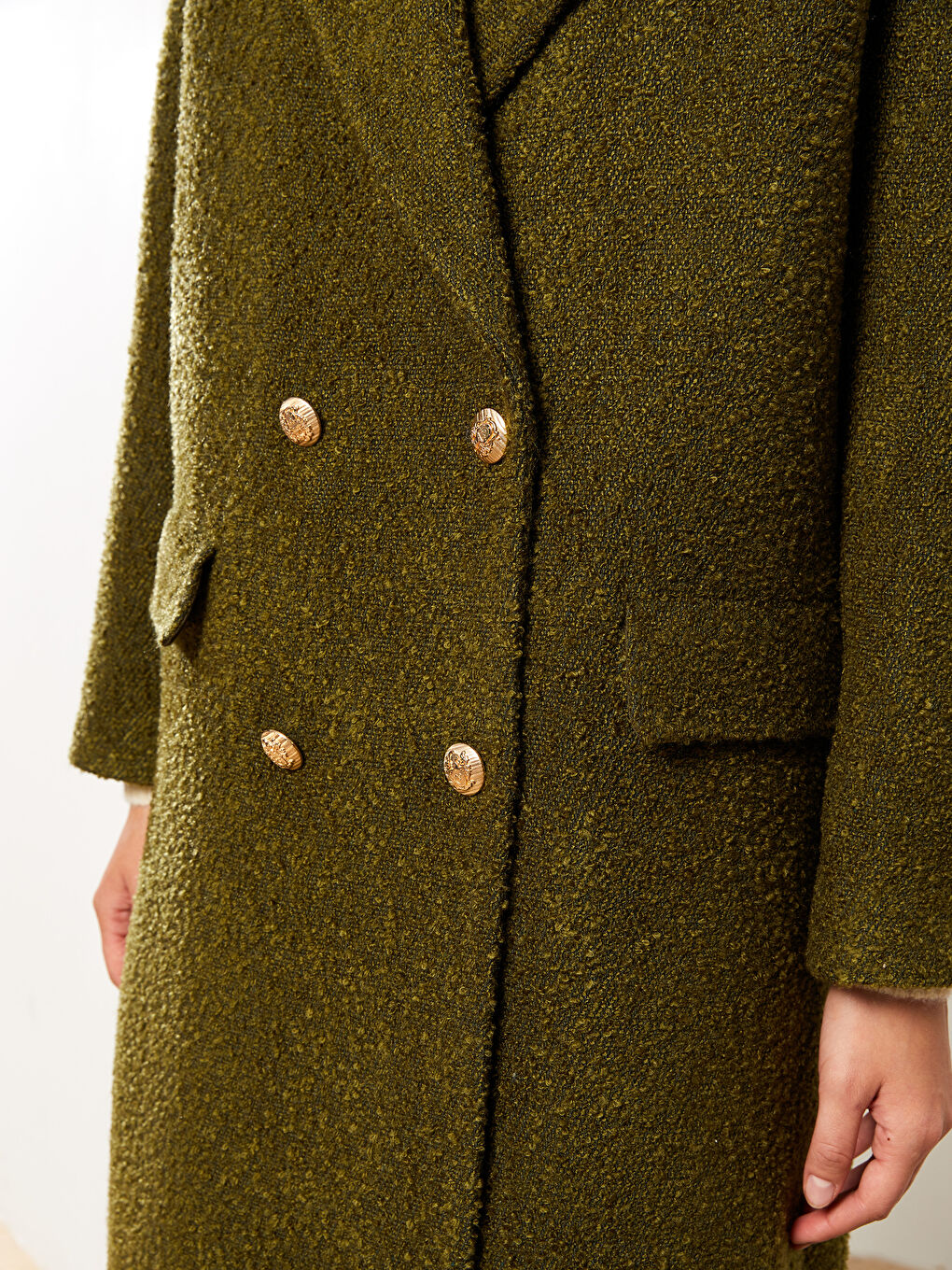 Haki Ceket Yaka Kadın Kaşe Kaban-3