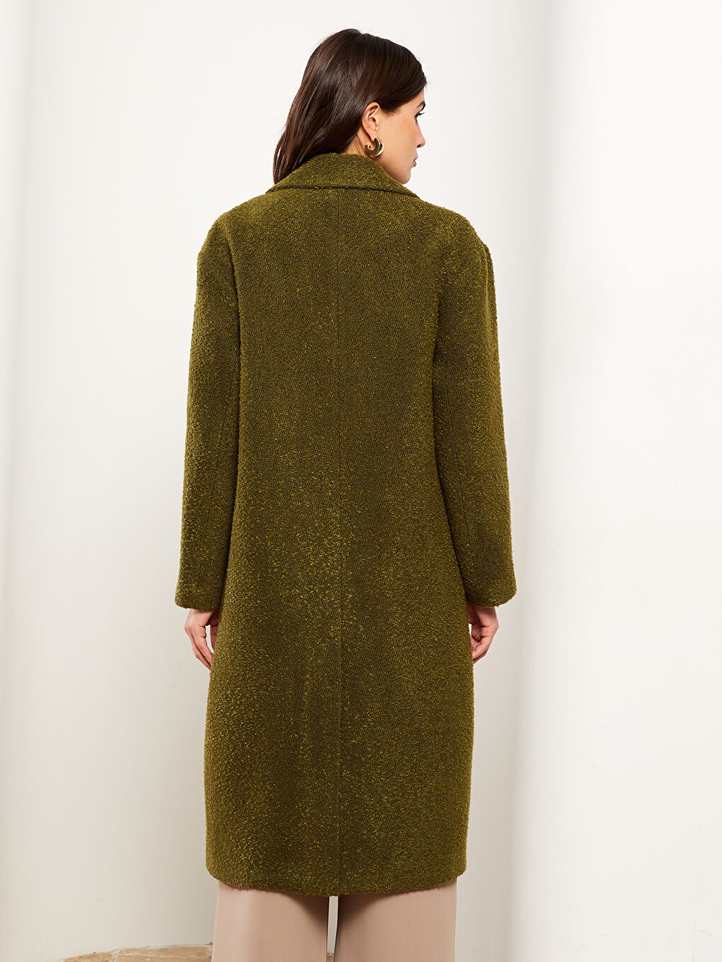 Haki Ceket Yaka Kadın Kaşe Kaban-4