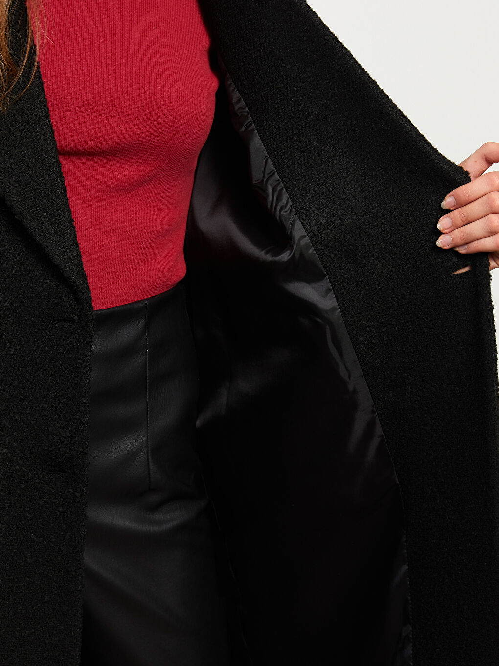 Siyah Ceket Yaka Kadın Kaşe Kaban-3