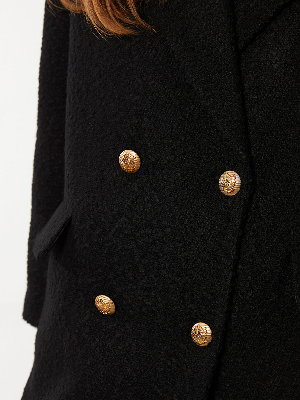 Siyah Ceket Yaka Kadın Kaşe Kaban-4