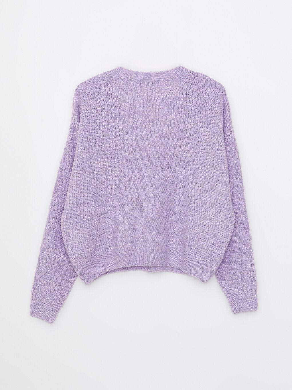 Mor V Yaka Nakışlı Uzun Kollu Kadın Triko Hırka-6