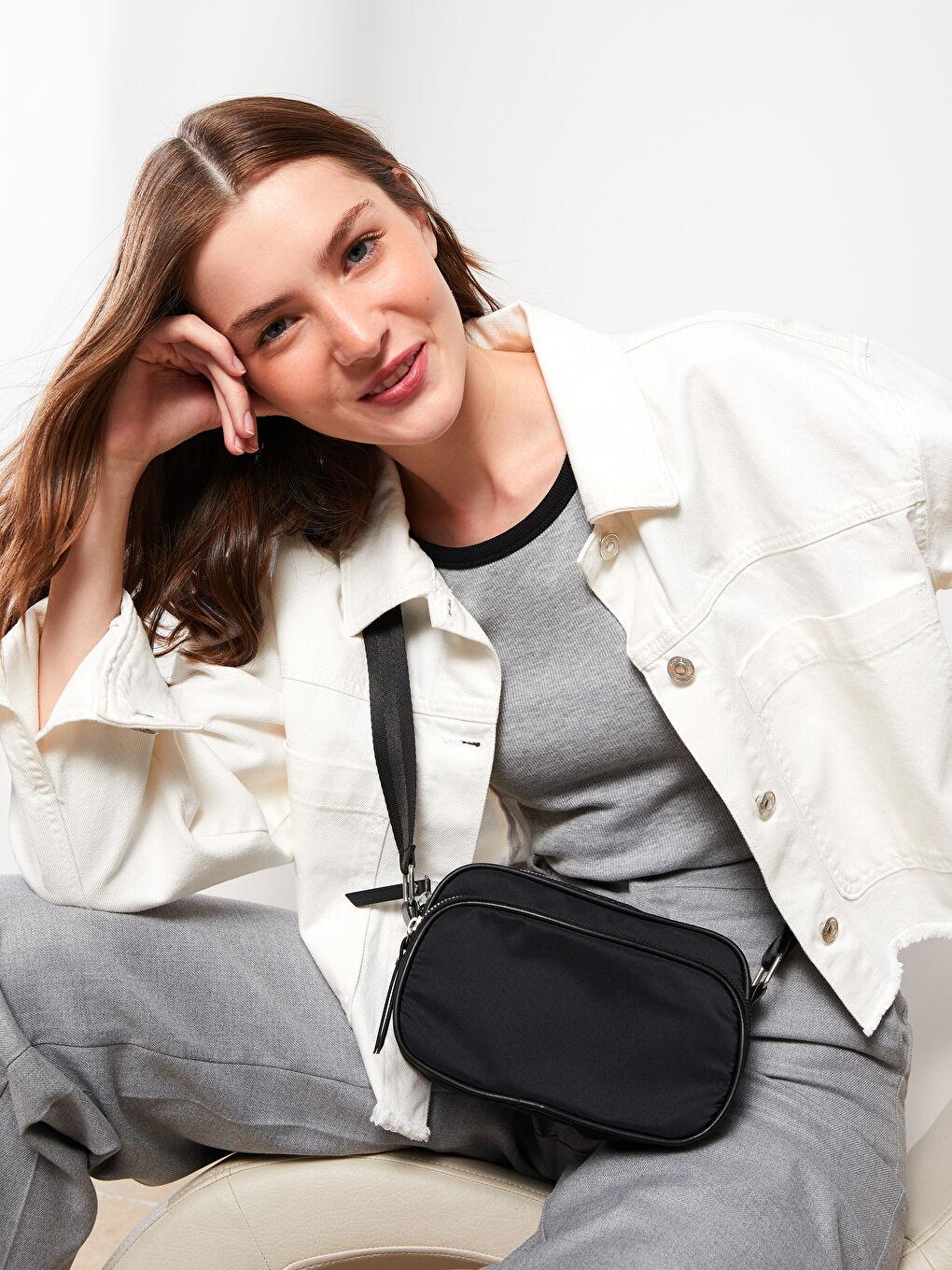 Siyah Paraşüt Kumaş Kadın Çapraz Çanta-2