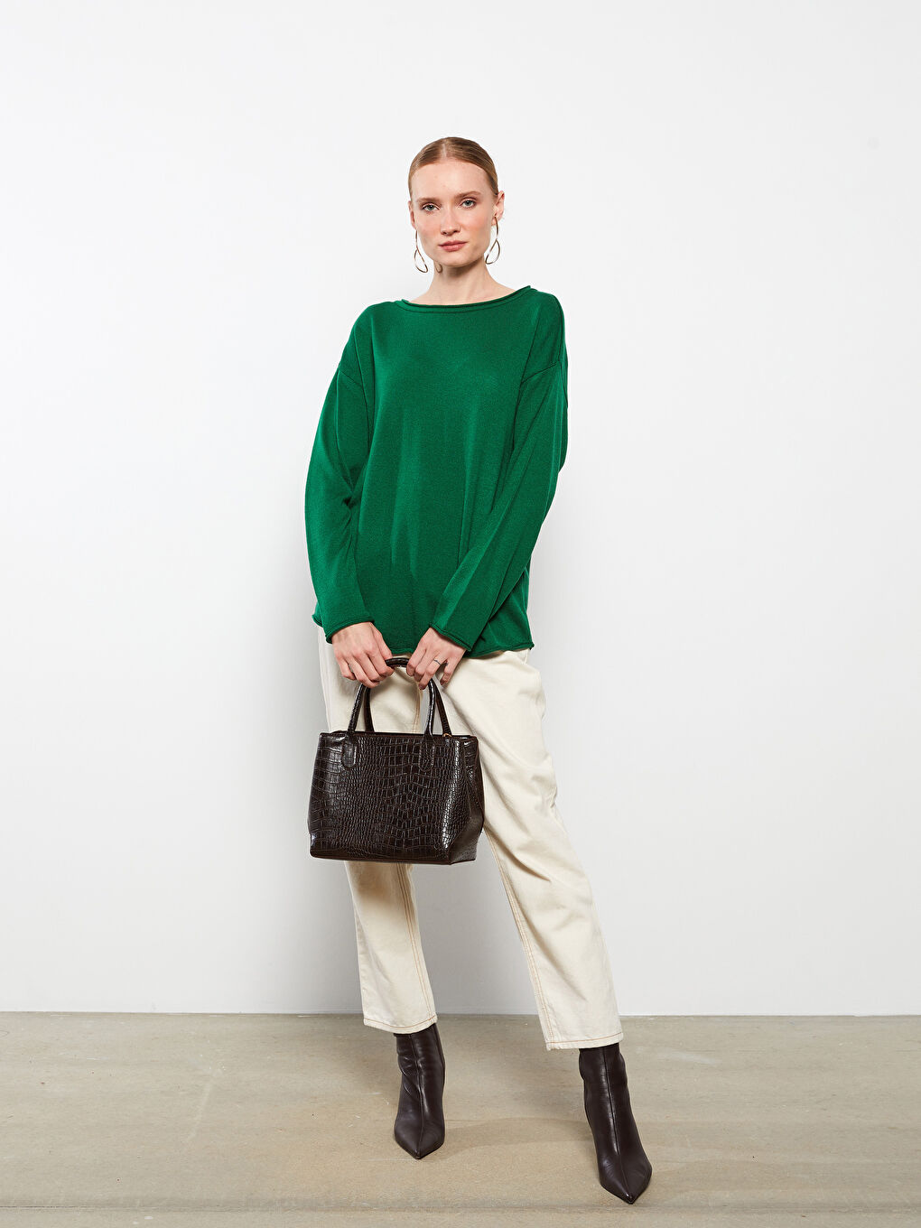 Kahverengi Deri Görünümlü Kroko Desenli Kadın Kol Çantası-2