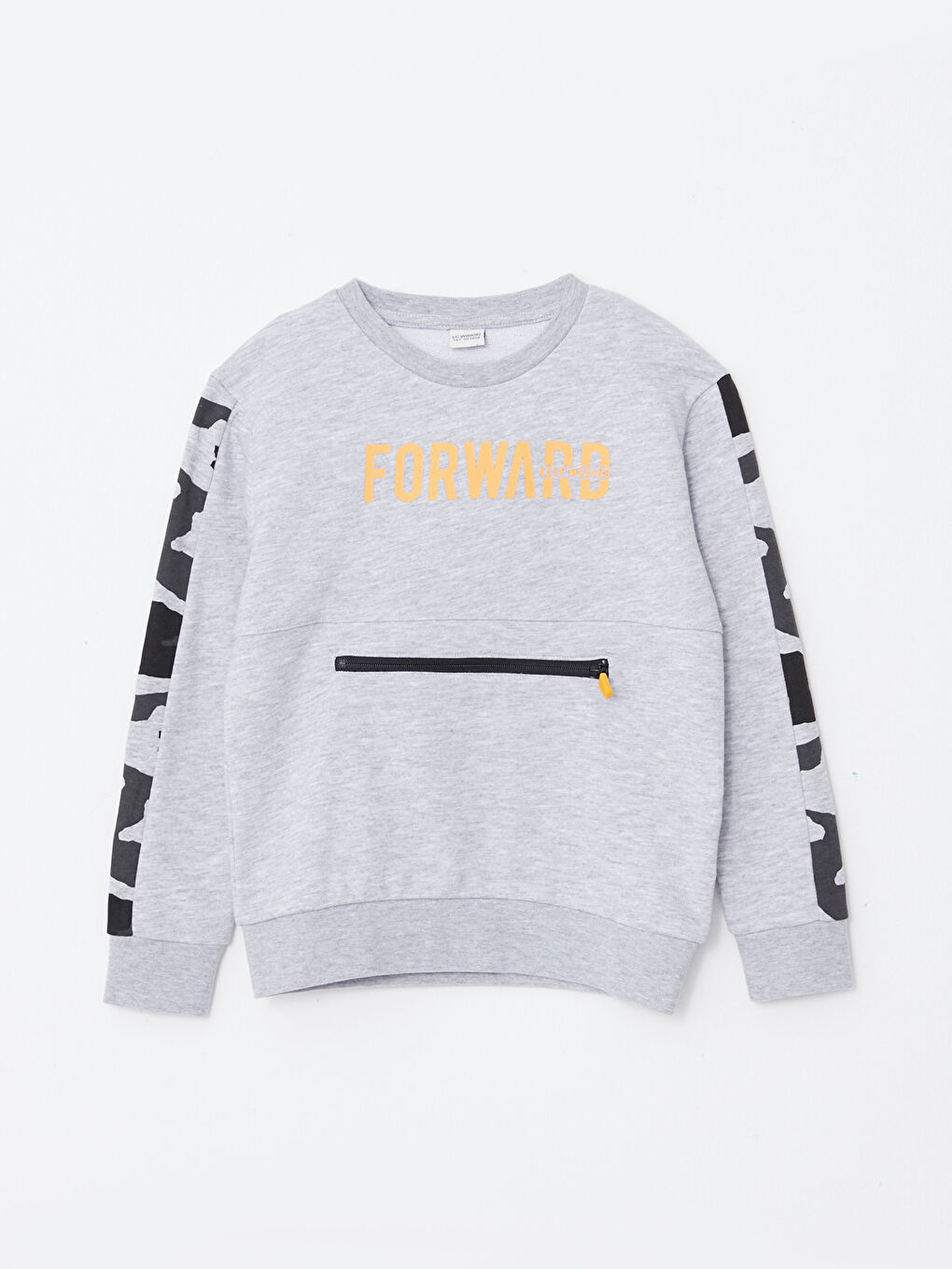 Gri Bisiklet Yaka Baskılı Uzun Kollu Erkek Çocuk Sweatshirt