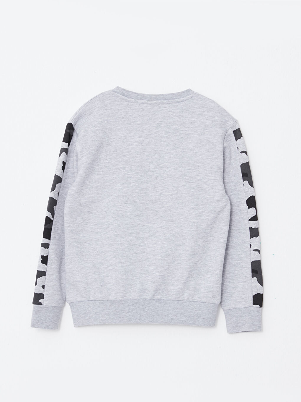 Gri Bisiklet Yaka Baskılı Uzun Kollu Erkek Çocuk Sweatshirt-1