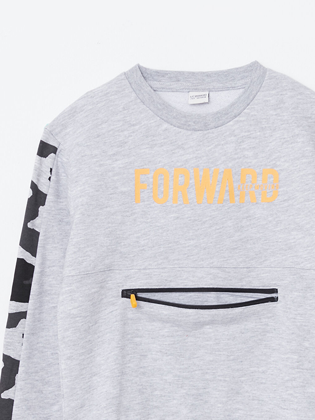 Gri Bisiklet Yaka Baskılı Uzun Kollu Erkek Çocuk Sweatshirt-2