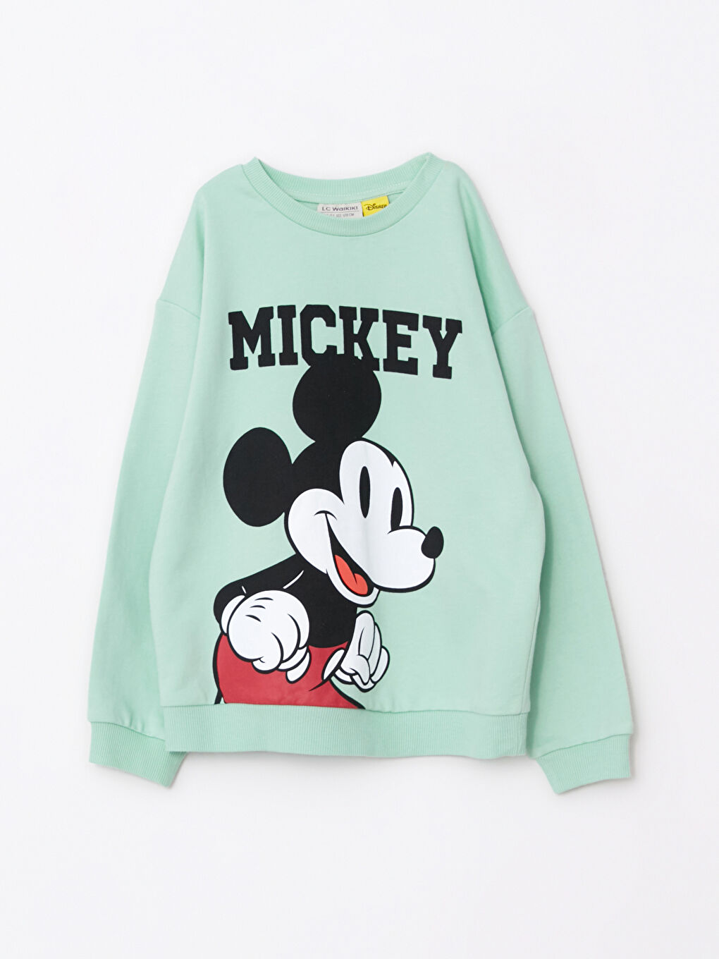 Crew Neck Mickey Mouse Printed Long Sleeve Girls' Sweatshirt
