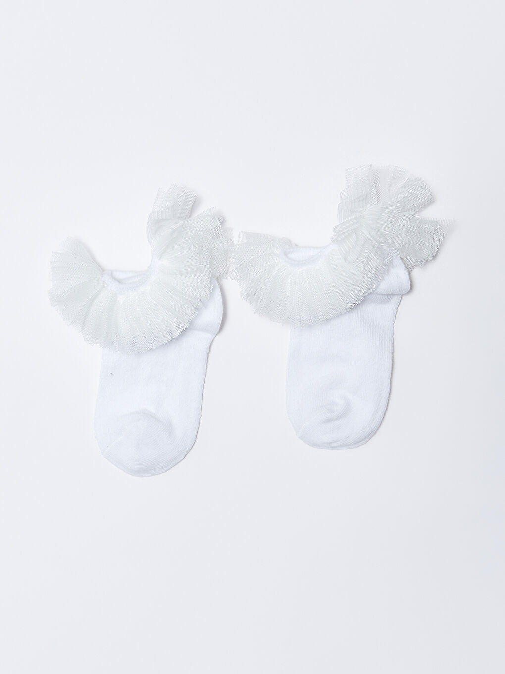 Ekru Tül Detaylı Kız Bebek Patik Çorap
