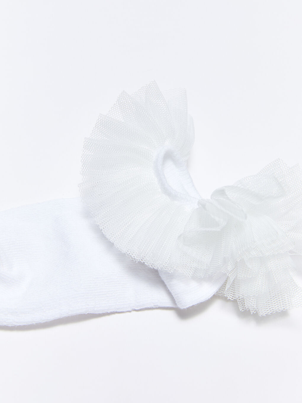 Ekru Tül Detaylı Kız Bebek Patik Çorap-1