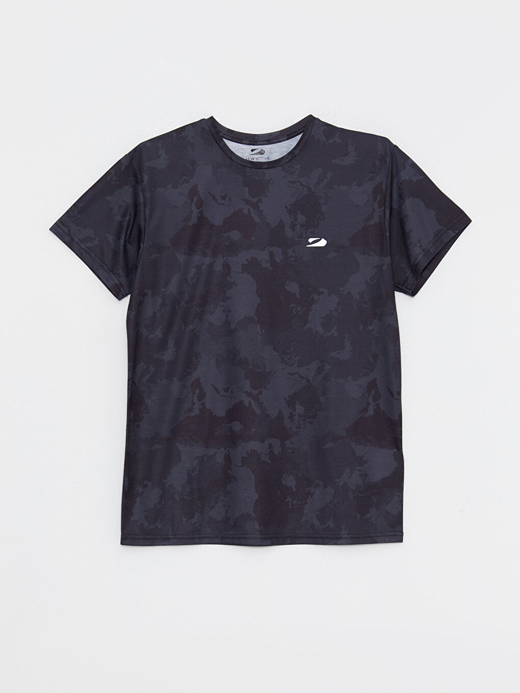 Siyah Bisiklet Yaka Kısa Kollu Desenli Erkek Spor Tişört-5