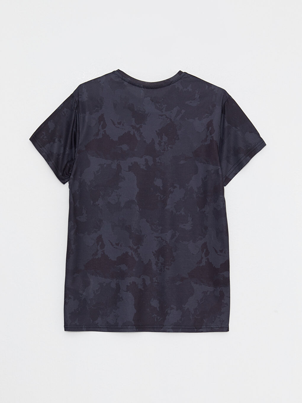 Siyah Bisiklet Yaka Kısa Kollu Desenli Erkek Spor Tişört-6