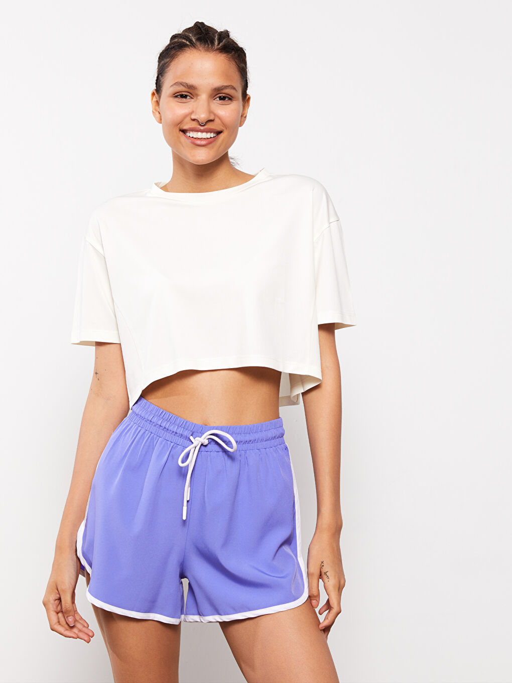 LCW SPORT Crew Neck Plain Short Sleeve Women's Crop -W2AO85Z8-R9J