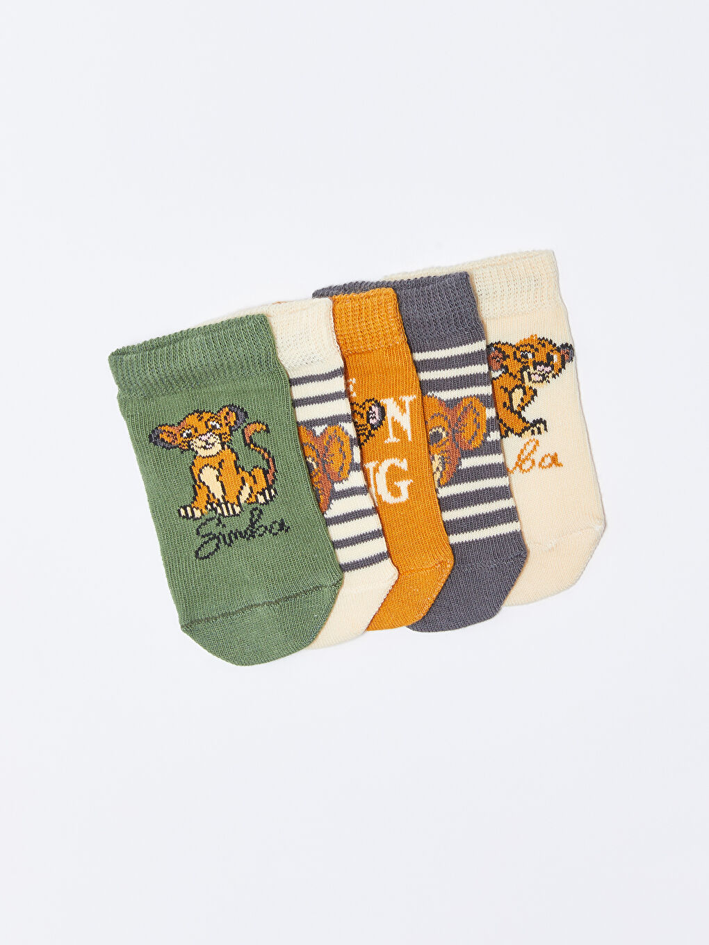 Yeşil Aslan Kral Desenli Erkek Bebek Patik Çorap 5'li