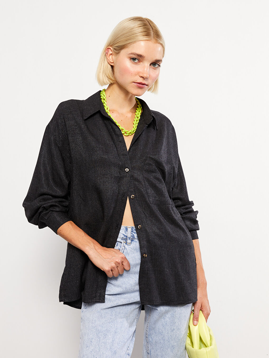 Cămașă pentru Femei cu Model, Mâneci Lungi și Nasturi