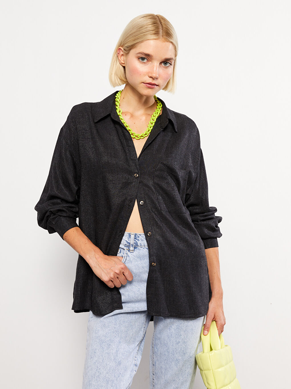 Cămașă pentru Femei cu Model, Mâneci Lungi și Nasturi-2