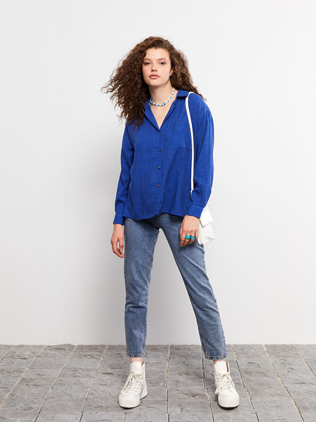 LCW Vision Buttoned Self Patterned Long Sleeve Women's Shirt -W2AP00Z8-SKL