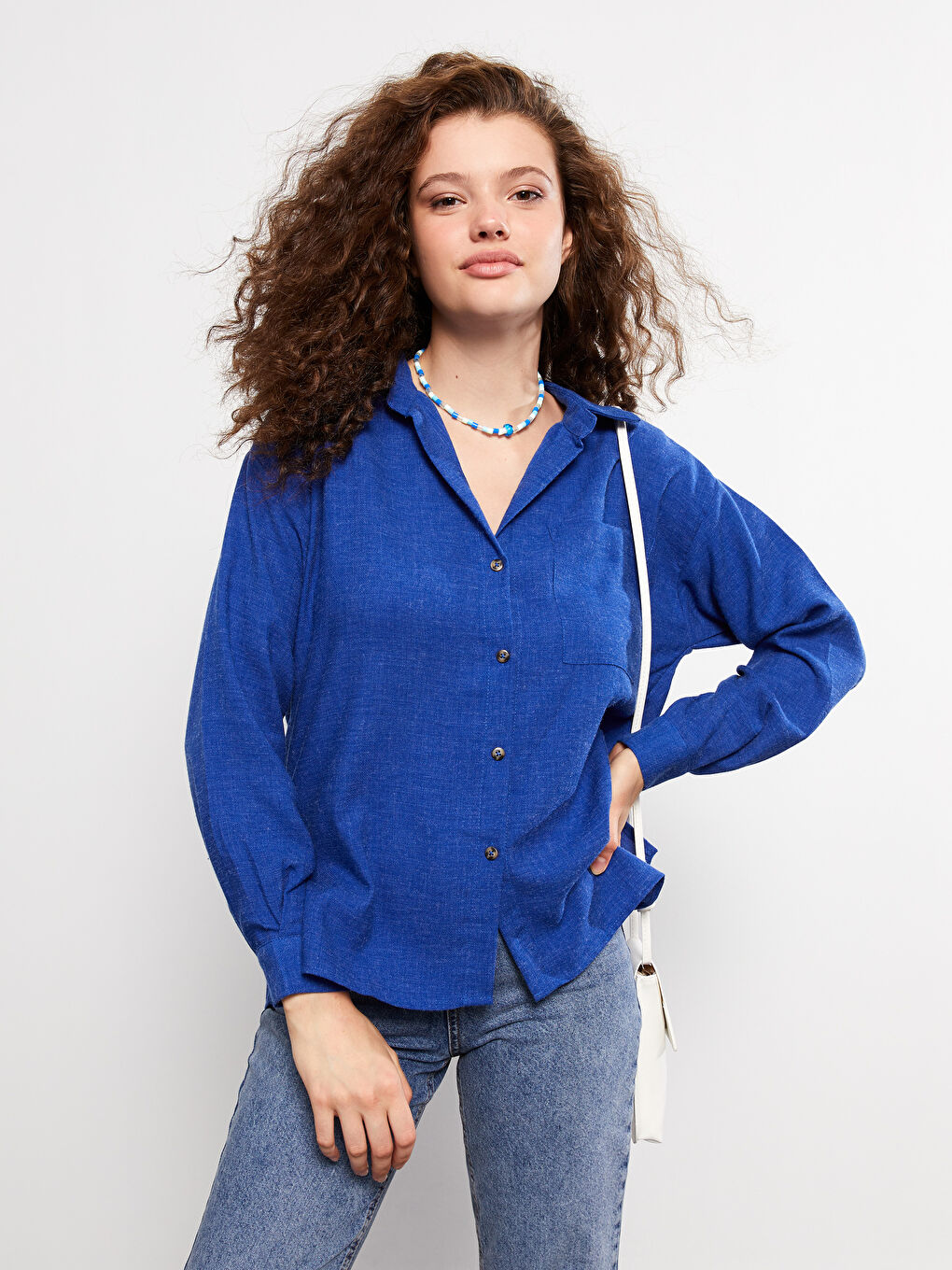LCW Vision Buttoned Self Patterned Long Sleeve Women's Shirt -W2AP00Z8-SKL
