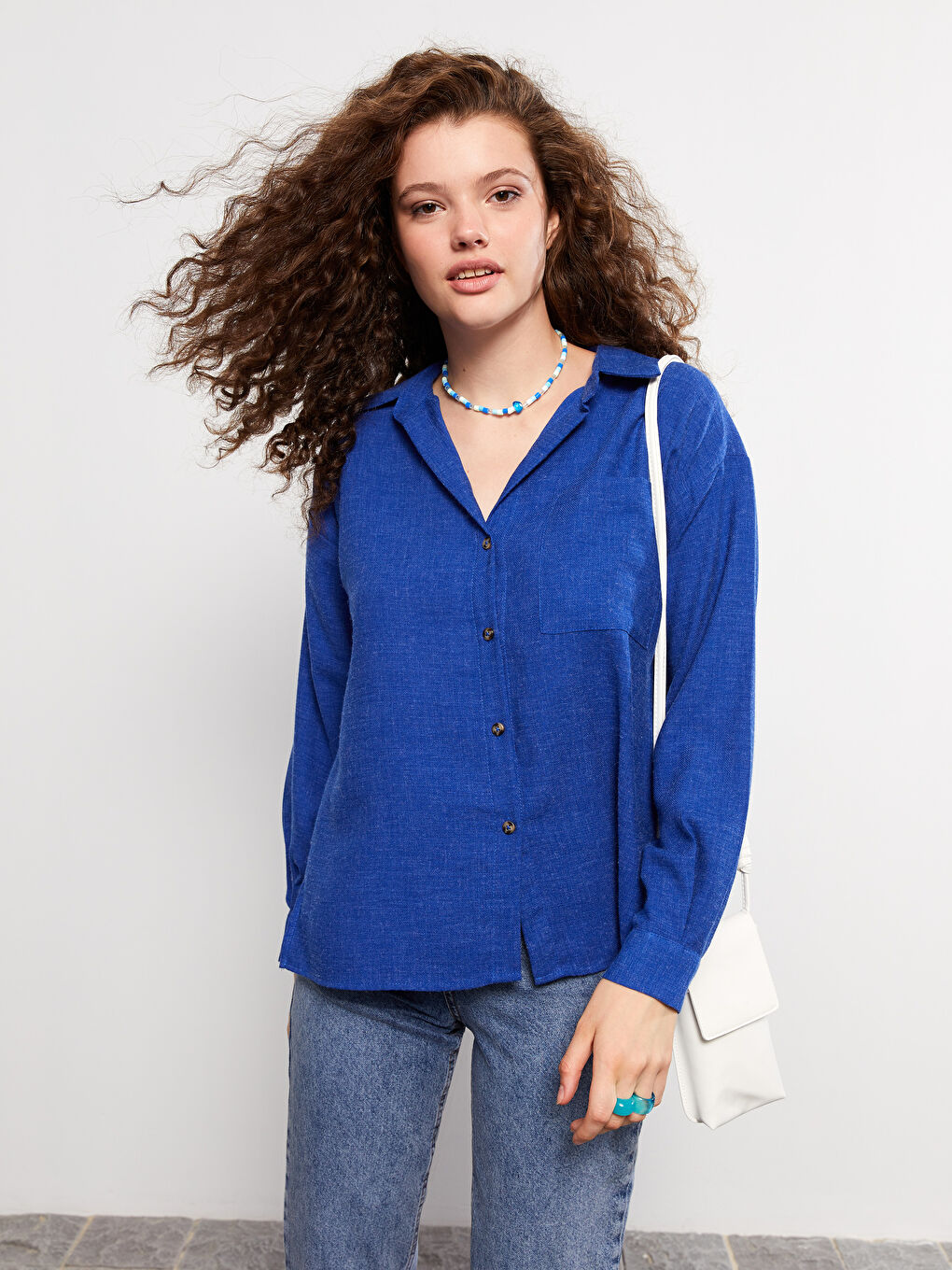 LCW Vision Buttoned Self Patterned Long Sleeve Women's Shirt -W2AP00Z8-SKL