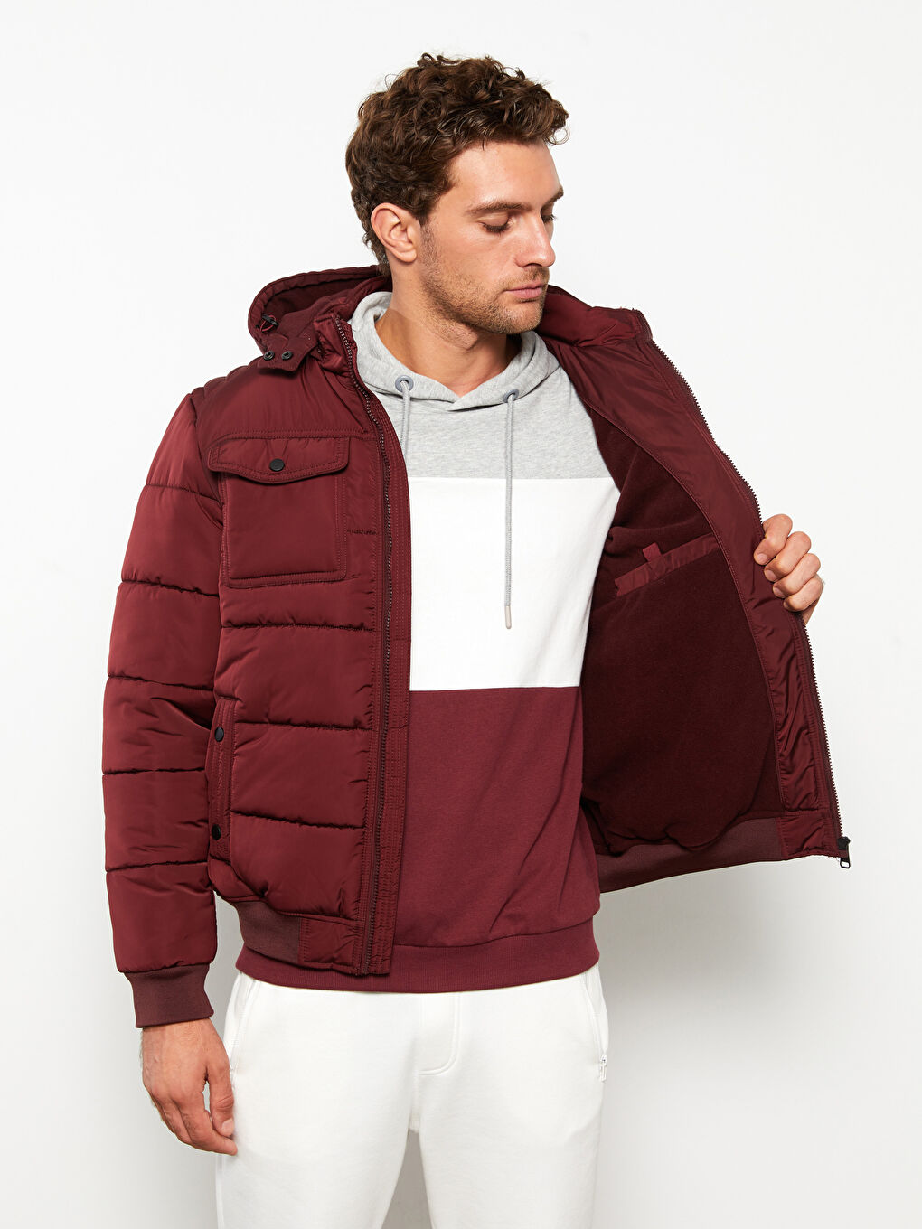 Manteau Bouffant pour Hommes Coupe Standard à Col Cheminée-2