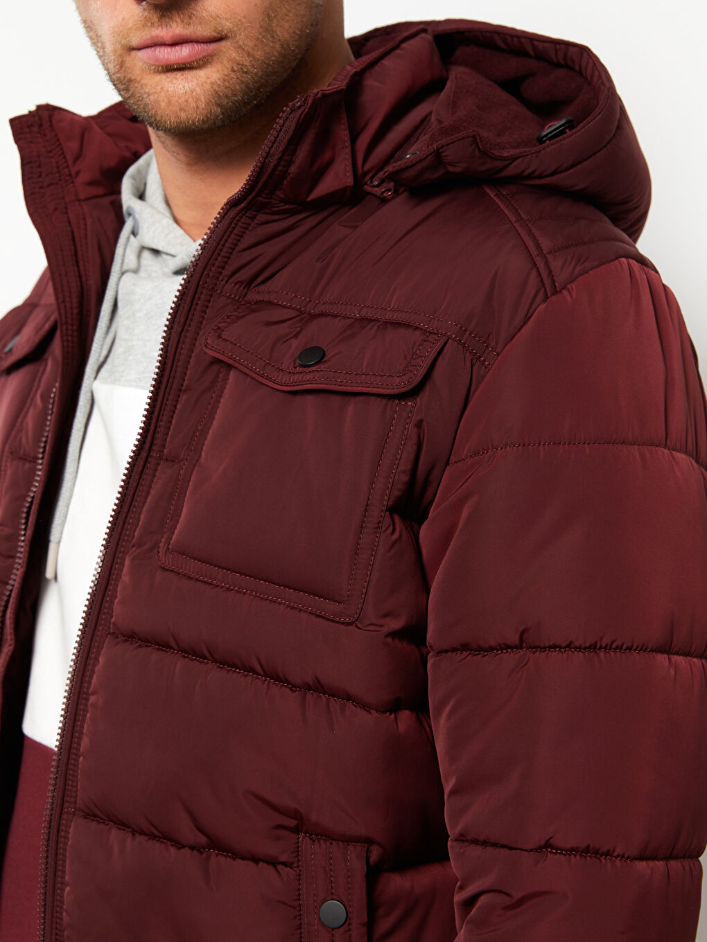 Manteau Bouffant pour Hommes Coupe Standard à Col Cheminée-3