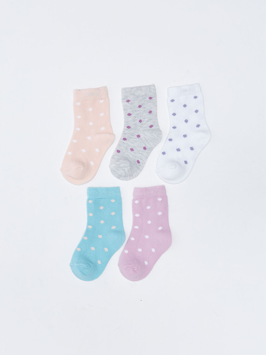 Pembe Desenli Kız Bebek Soket Çorap 5'li-1