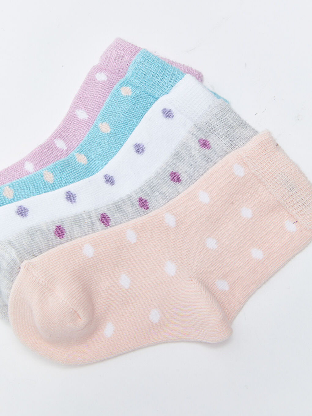 Pembe Desenli Kız Bebek Soket Çorap 5'li-2