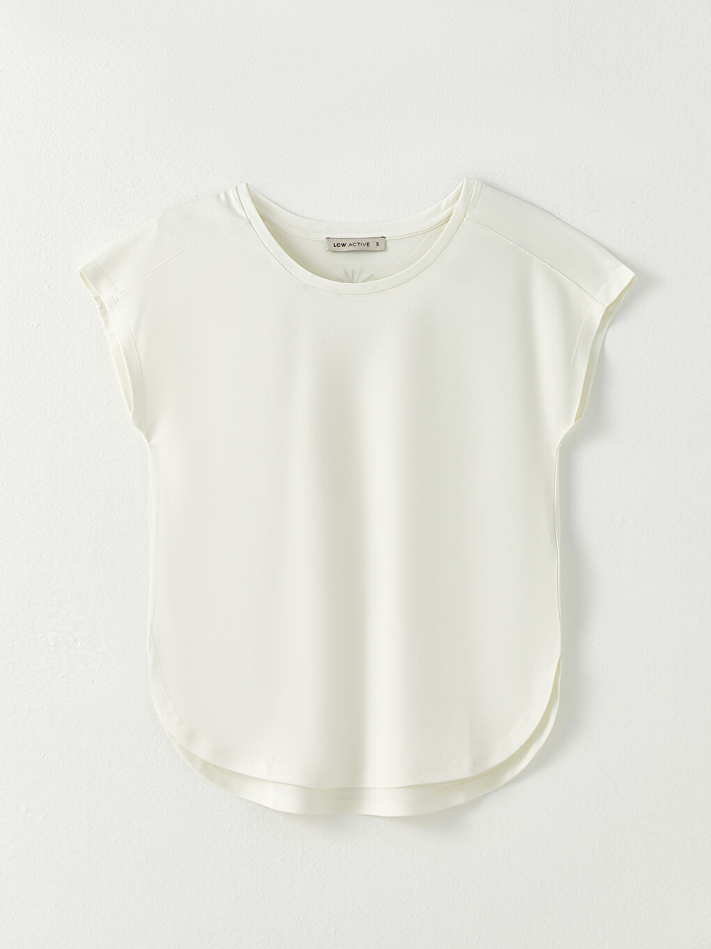 Ekru Bisiklet Yaka Baskılı Kısa Kollu Kadın Tişört-5