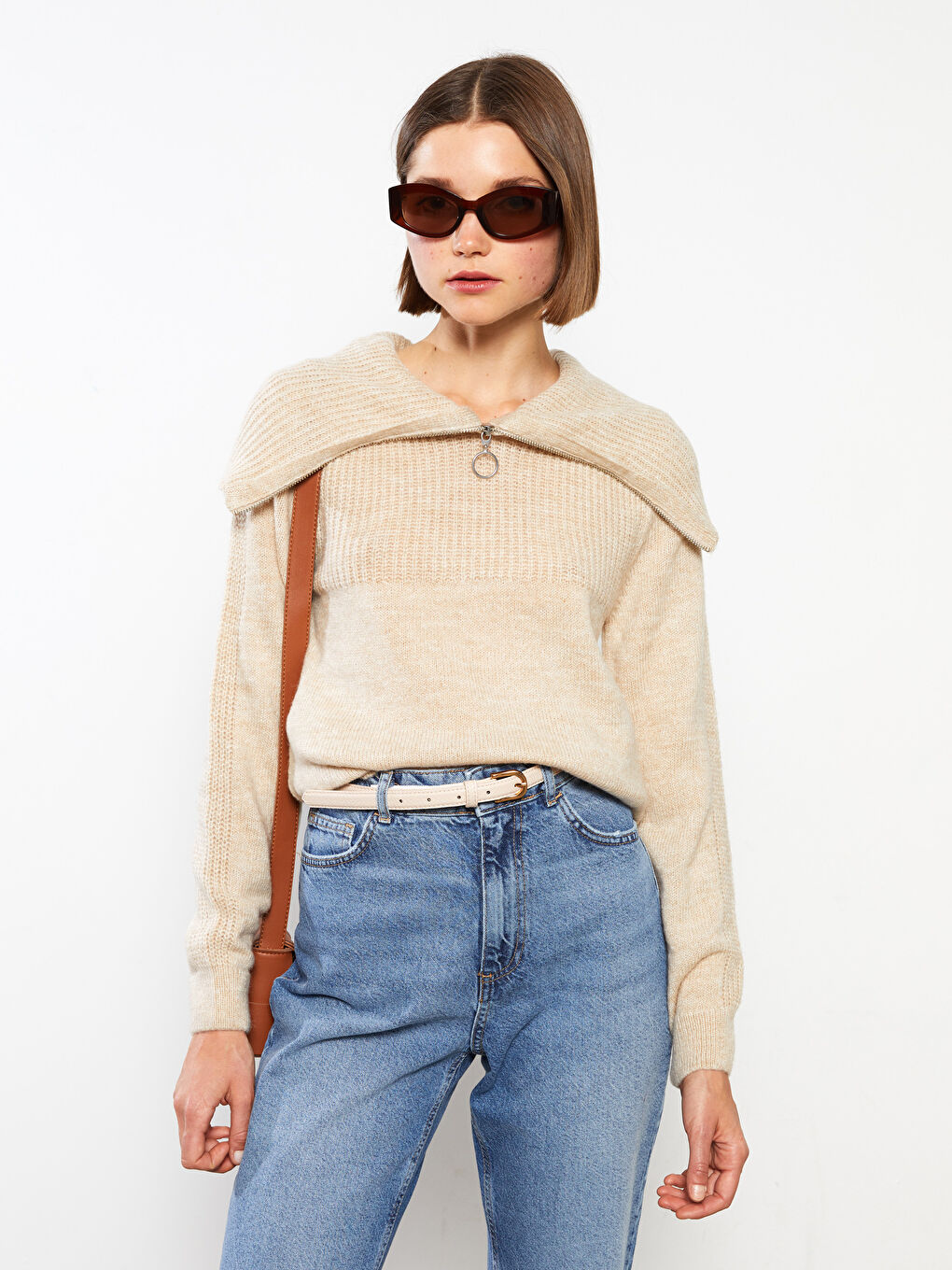 LCW Vision Polo Neck Self Patterned Long Sleeve Women's Tricot Sweater -W2AP50Z8-L8Q