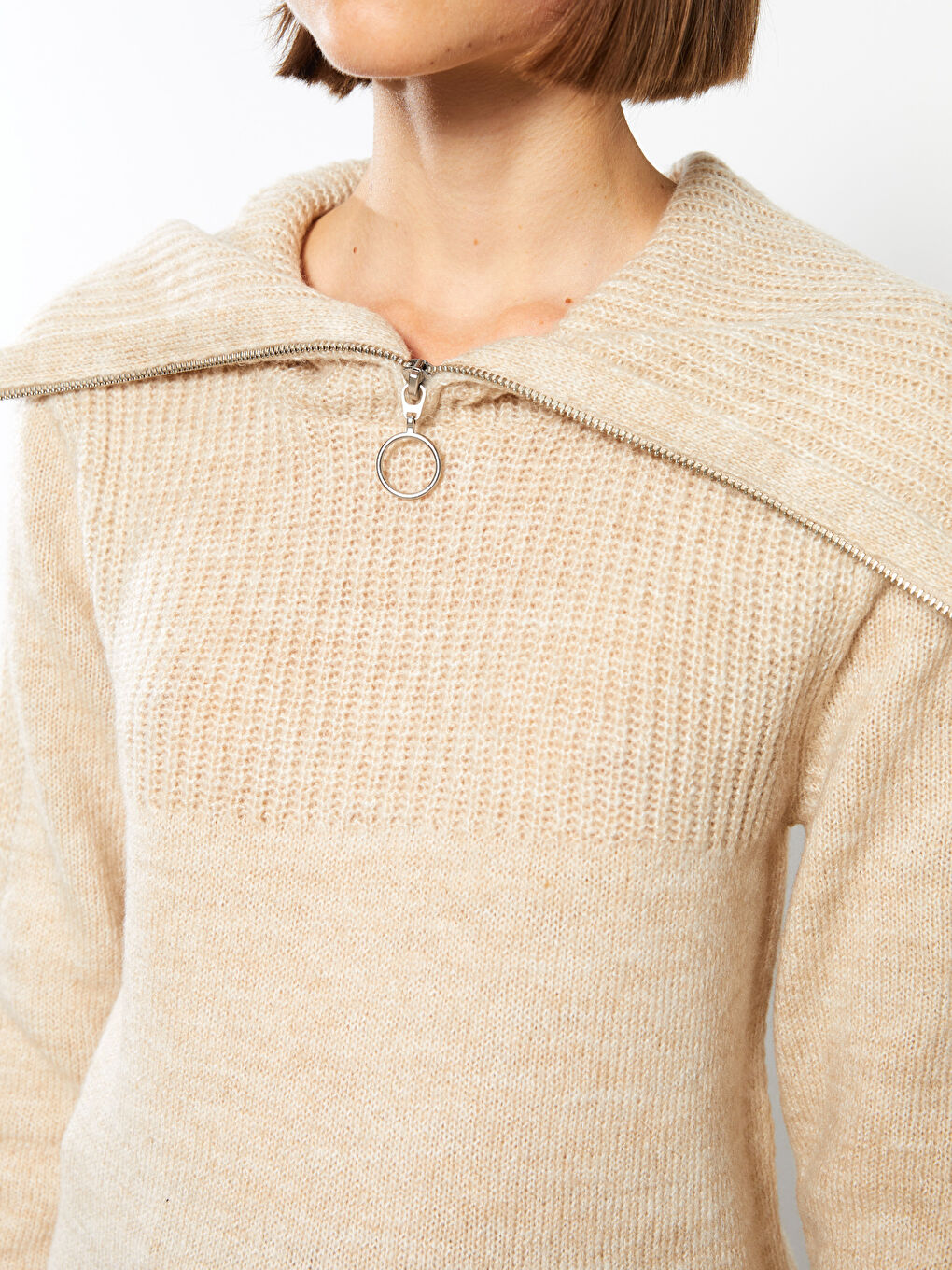 LCW Vision Polo Neck Self Patterned Long Sleeve Women's Tricot Sweater -W2AP50Z8-L8Q